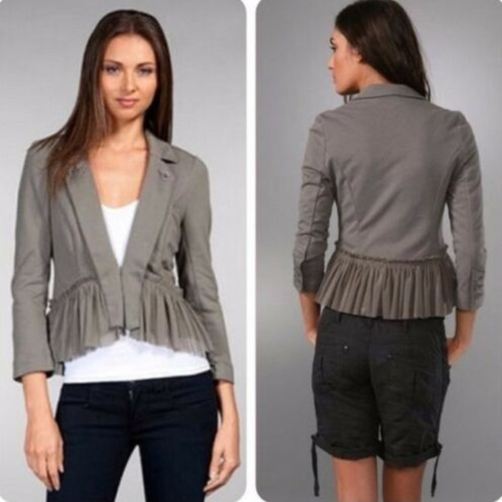 Free People Blazer 0 Gray Ruffle Hem Military